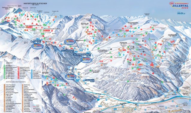 Zillertal 3000 sírégió sítérképe